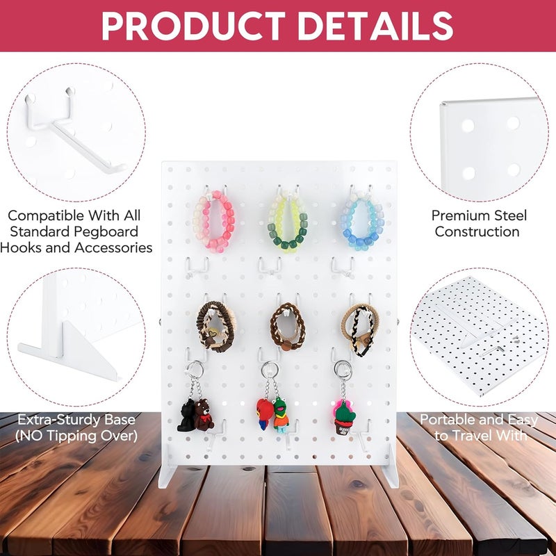 SIBRANT Metal Pegboard Display Stand with 15 Peg Hooks for Craft Shows & Fairs, Jewelry Retail Display Rack for Selling Accessories,Display Stands for Earring,Pin Stands,Retail Vendors(17*13inch,White) - Image 4